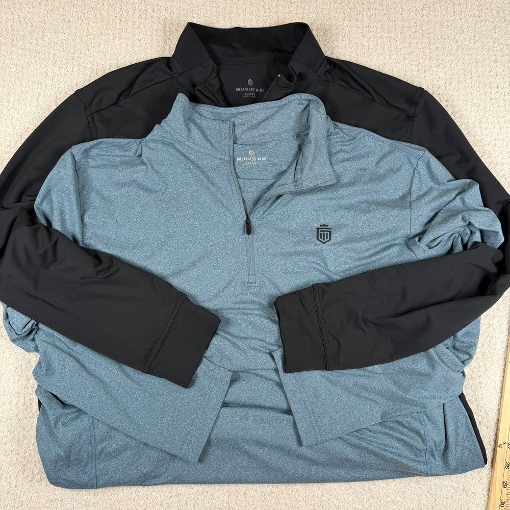 Greatness Wins Lot of 2 Mens Pullover 1/4 Zip Lng Slv‎ Performance XL Blu Blk